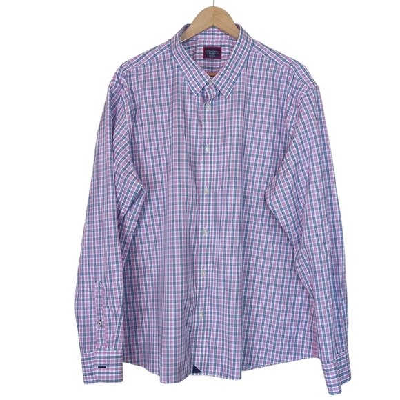 UNTUCKit Men's Pink and Blue Plaid Casual Button Down Shirt - Picture 2 of 12